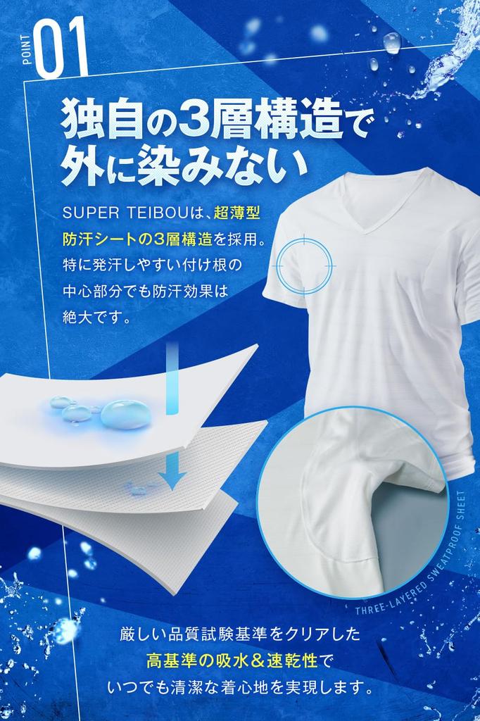 Underarm Sweat Innerwear for Supervised by Apparel with Underarm Sweat Moisture Quick Antibacterial and Structure [SUPER TEIBOU] Men, Professionals,
