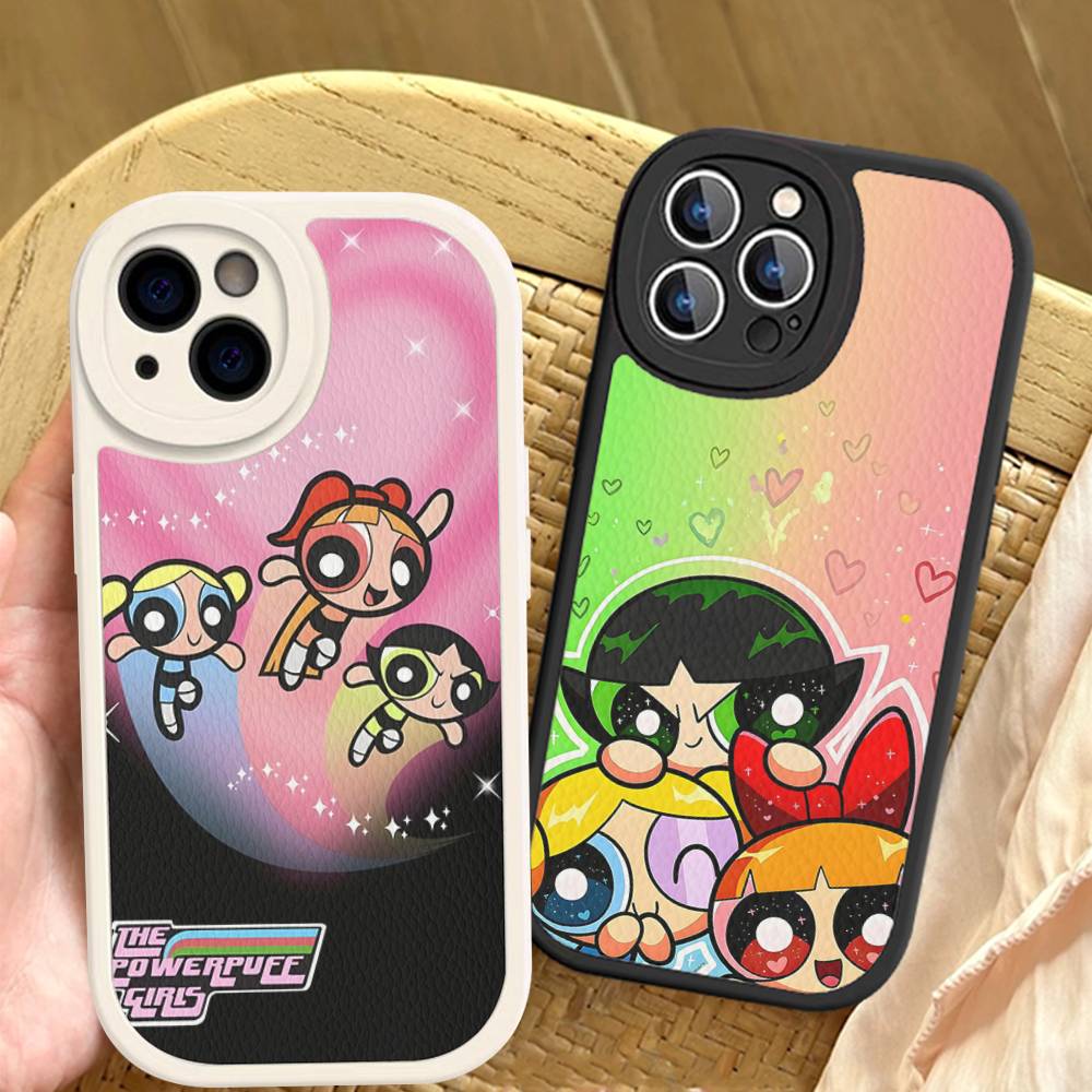 P-Powerpuff-GirlS For IPhone 16 15 14 16E 13 12 11 Pro Max Plus Phone Leather Case