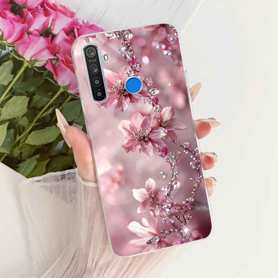 For Realme 5 Pro Case RMX1971 Fashion Flower Transparent TPU Soft Silicone Back Cover For Realme 5 5S 5i Funda Realme5 5Pro Capa