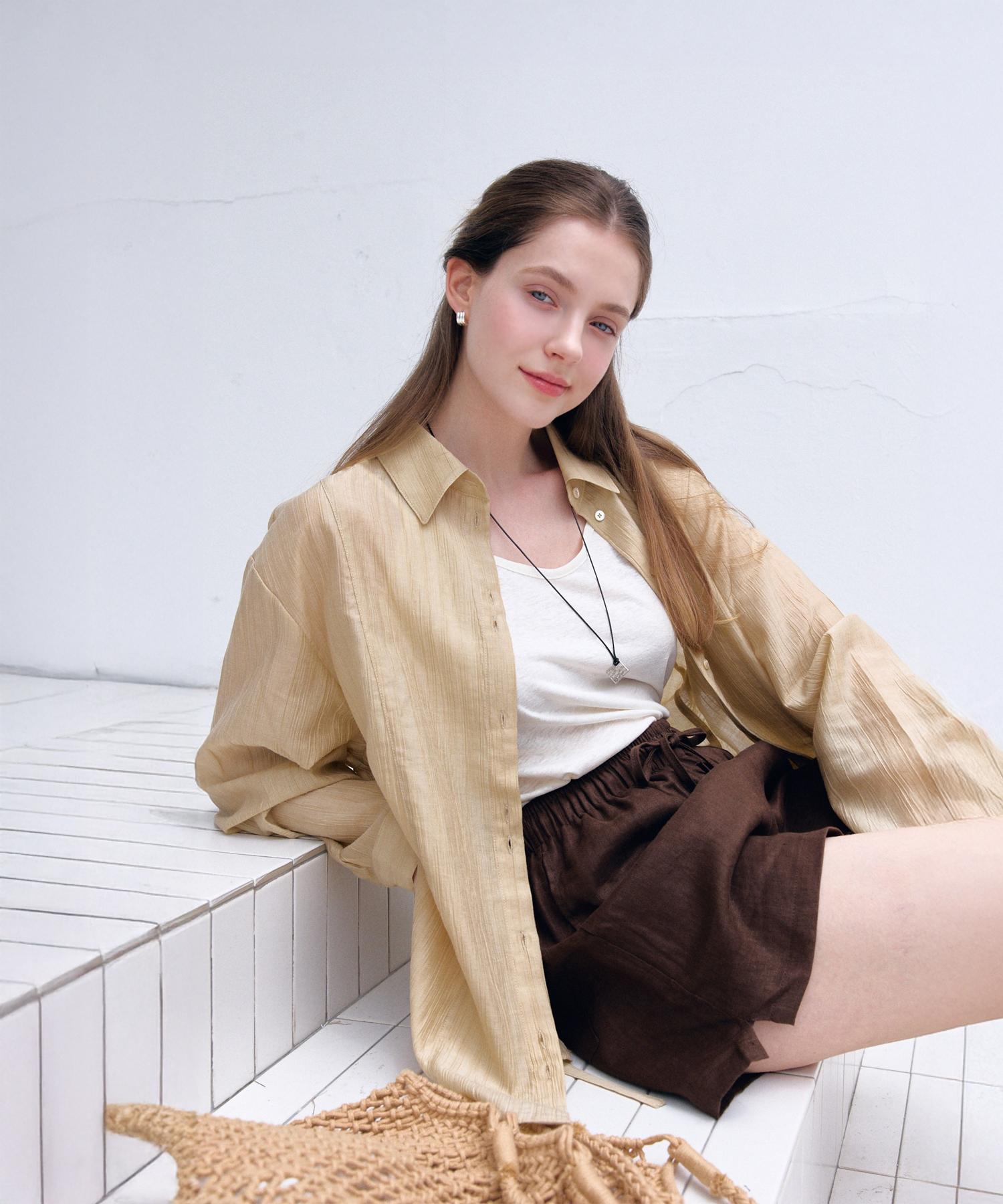 Brilmance Tencel Classic Belt Shirt [Beige] Beige/Free