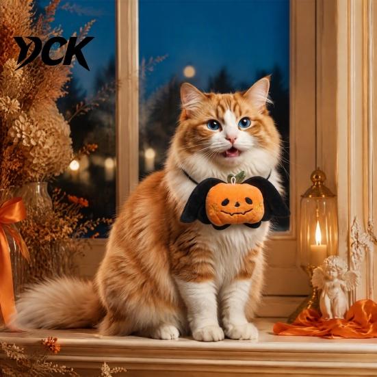 Holiday Atmosphere Pet Decor Halloween Collar Charm, Plush Ghost Pumpkin Pendant, Soft Stuffed Durable Play Toy Hanging Ornament for Cats, Small