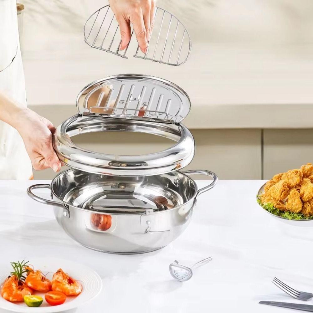 2.2/3.2/4.2L Deep Frying Pot with Thermometer Fryer Pot Mini Cooking Fryer  French Fries Frying