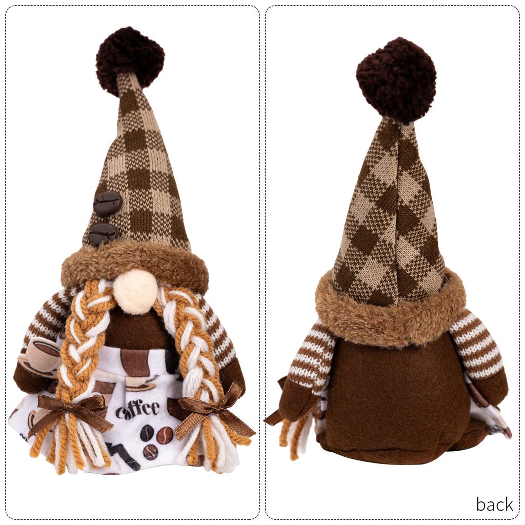 Christmas Coffee Gnome Ornament, Khaki Faceless Elf Doll for Home Office Xmas Decor, Nordic Style Tabletop Gift Idea Display