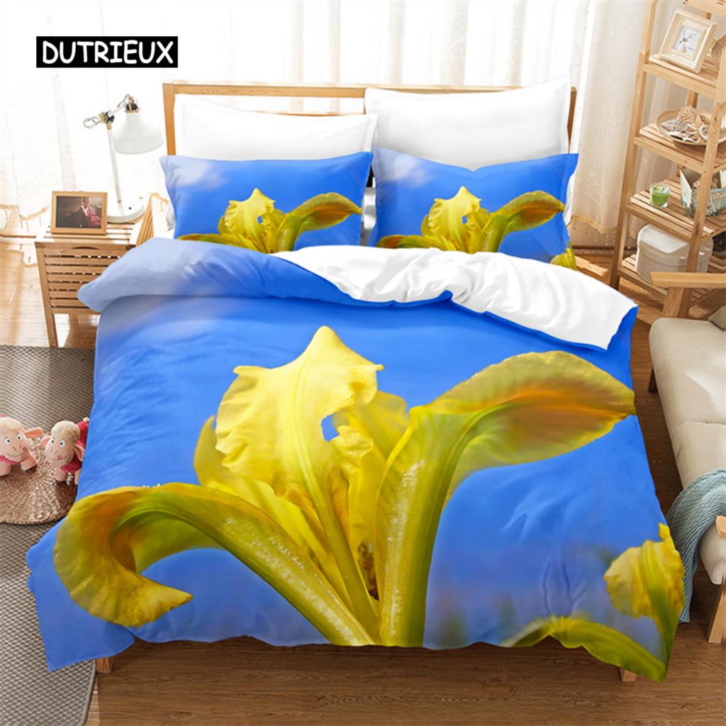 Żółte Kwiaty Zestaw Pościeli Queen Zestaw Poszwy na Kołdrę Pościel Druk Cyfrowy Pościel King Size Zestawy Poszwy na Kołdrę Zestaw Pościeli