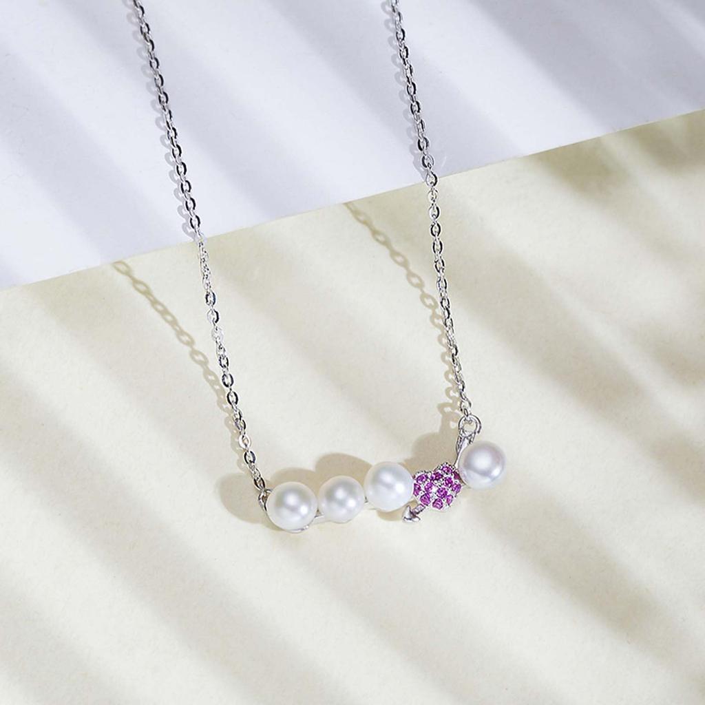 [MiNG HUANG] Freshwater Pearl Necklace SV925 4-5mm Meihuang Jewelware Women's Genuine Pearl Wedding Party Silver Heart