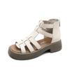 Fashion GKTINOO Women Gladiator Sandals 2025 Summer Vintage T-Strap Cover Heel Genuine Leather Flat Heels Casual Shoes Woman Back Zip 43