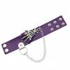 Solid Color PU Leather Bracelet Adjustable Wide Chain Bracelet Dark Style Skull Wristband  Unisex