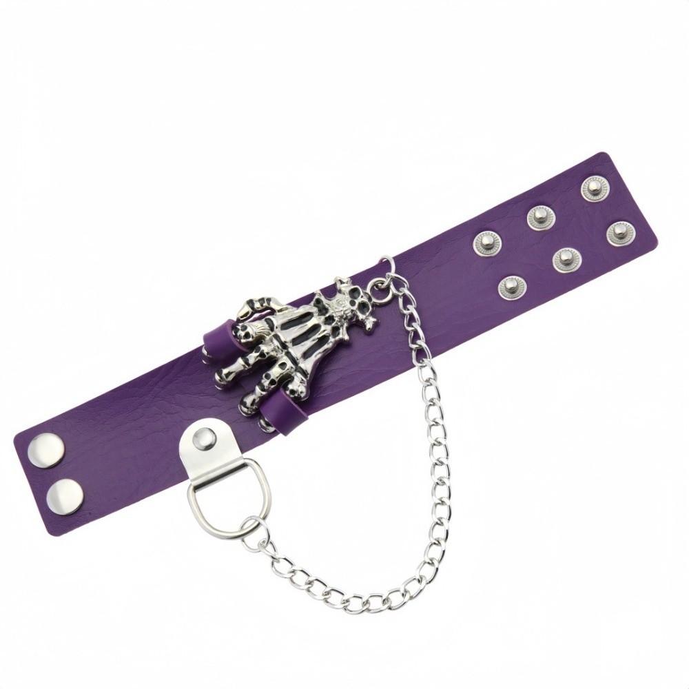 Solid Color PU Leather Bracelet Adjustable Wide Chain Bracelet Dark Style Skull Wristband Unisex