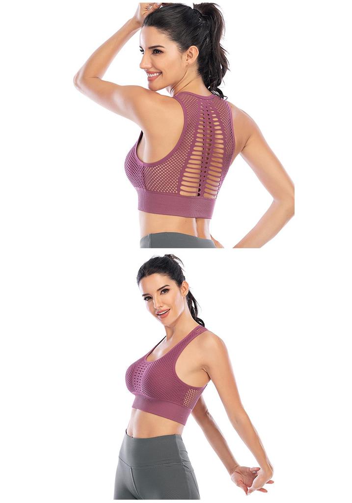 Breathable Mesh Sport Bra with Wide Straps and Stylish Back Design