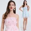 Summer Women Sexy Strapless Open Back 3d Flower Mesh Club Party Mini Short Dresses