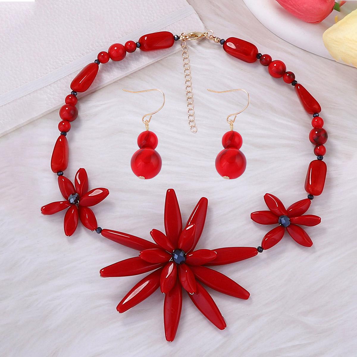 Большое красное цветочное ожерелье, серьги-тыквы, набор, европейская и американская мода, креативные преувеличенные универсальные украшения из смолы для женщин