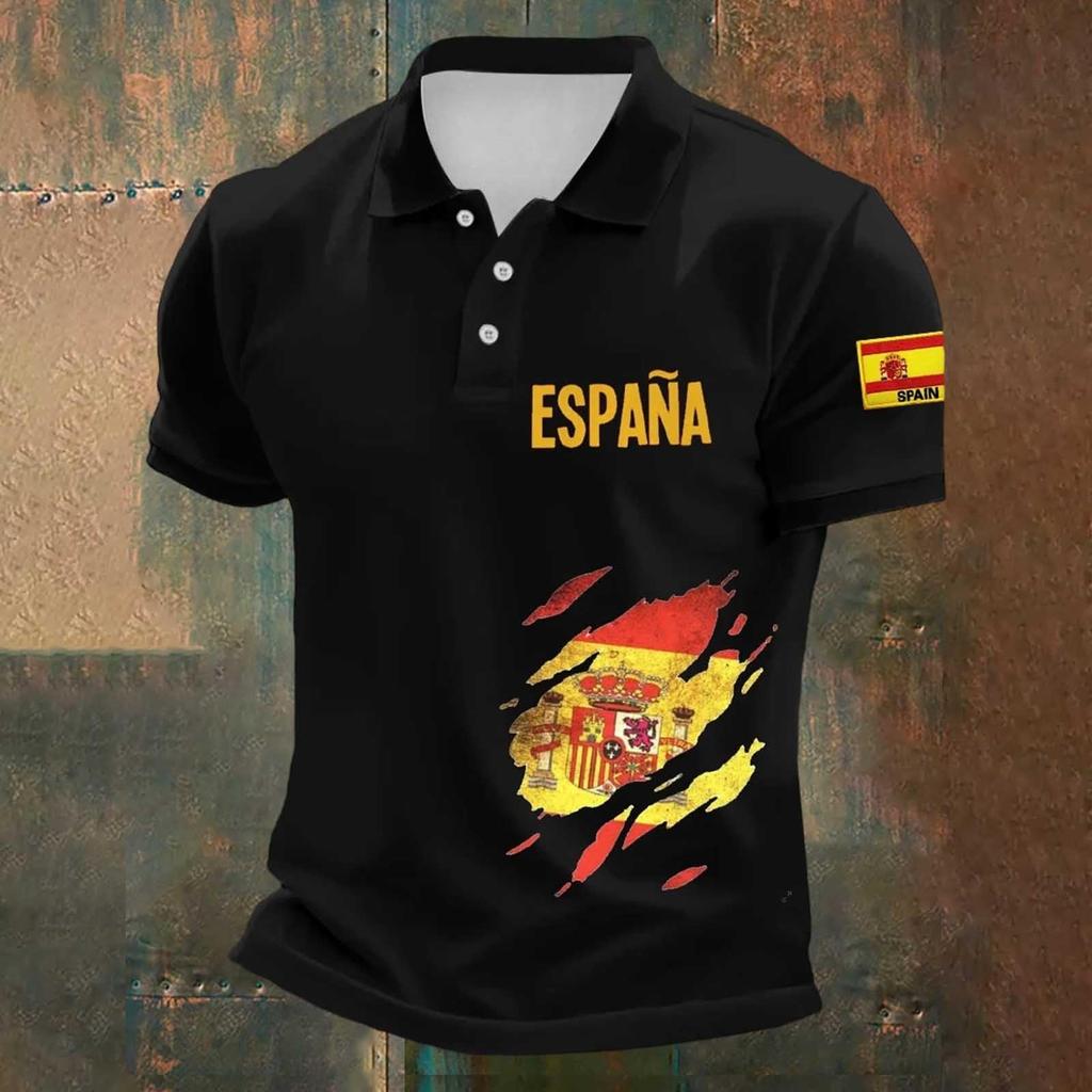 Men's Classic Polo Shirt Spanish Football Inspired Design Bullfighter and Bull Graphic Short Sleeve Casual Fit Top