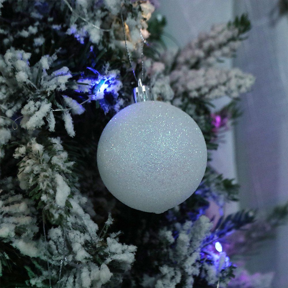 6pcs 4cm/6cm/8cm White Christmas Balls Glitter Pendant Christmas Hanging Balls DIY Plastic Christmas Tree Pendants