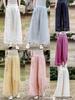 2026 New Summer Women's Wide-Leg Ramie Pants: Artistic Solid Color, Double Layer, Elastic Waist, Tassel Details, Slimming Fit.