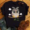 Cartoon Owl Print T Shirt Women Kawaii Graphic Shirts Casual Short Sleeved Black Female Tee O-neck Harajuku T-shirts Unisex