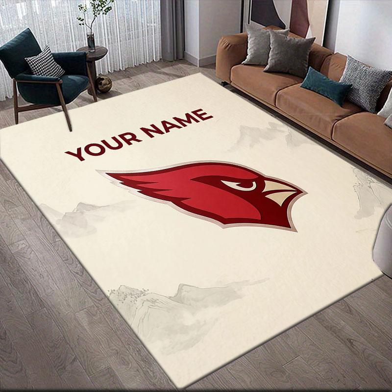 Custom Name,Arizona Cardinals Home Sofa Decoration for Living Room & Bedroom, Non‑Slip Play Flannel Floor Mat for Game Room
