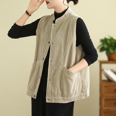 Herbstmode Plus Künstlerische Lässige Cordweste Ärmellose Jacke Damen Westentop
