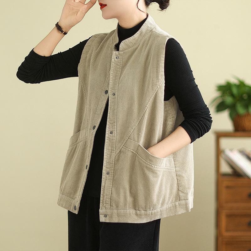 Spring Corduroy Vest Jacket Literary Casual Sleeveless Vest Women