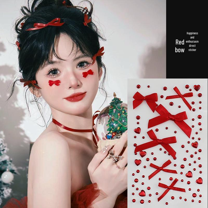 Valentine's Rhinestone and Organza Ribbon Face Stickers for Eye Makeup Decoration