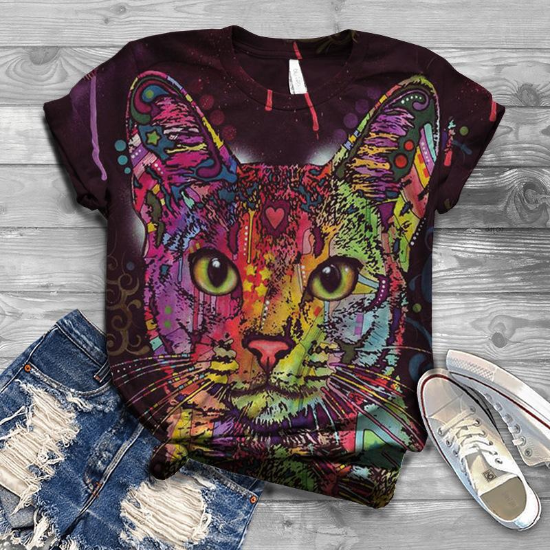 New Cat Round Neck 3D Printed Short Sleeve Summer Women's T-shirt