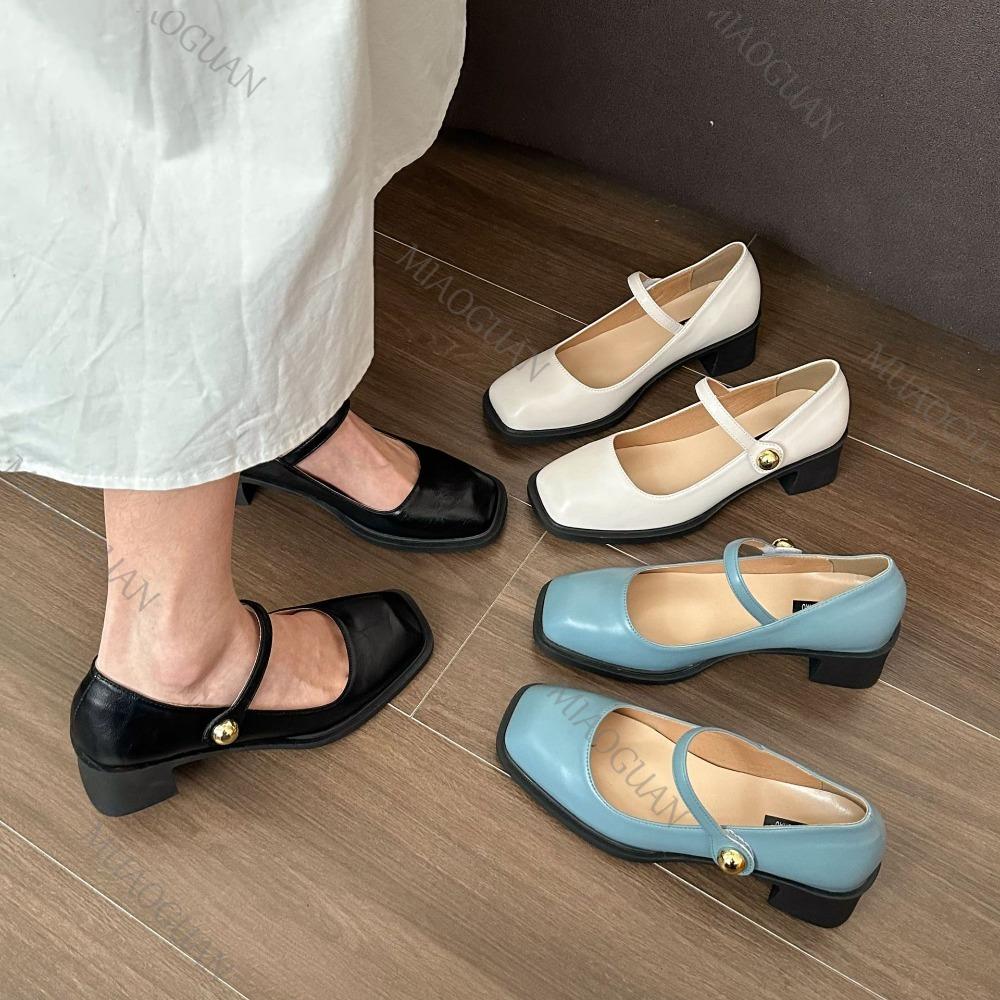 Fashion Fashion Women Pumps Shoes New Spring and Autumn Square Head Shallow Mouth Mary Janes Shoe Solid Chunky Middle Heel Single Shoes