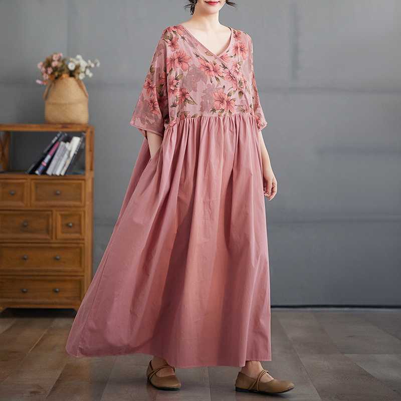 Summer V-neck Dress Plus-size Long Dress