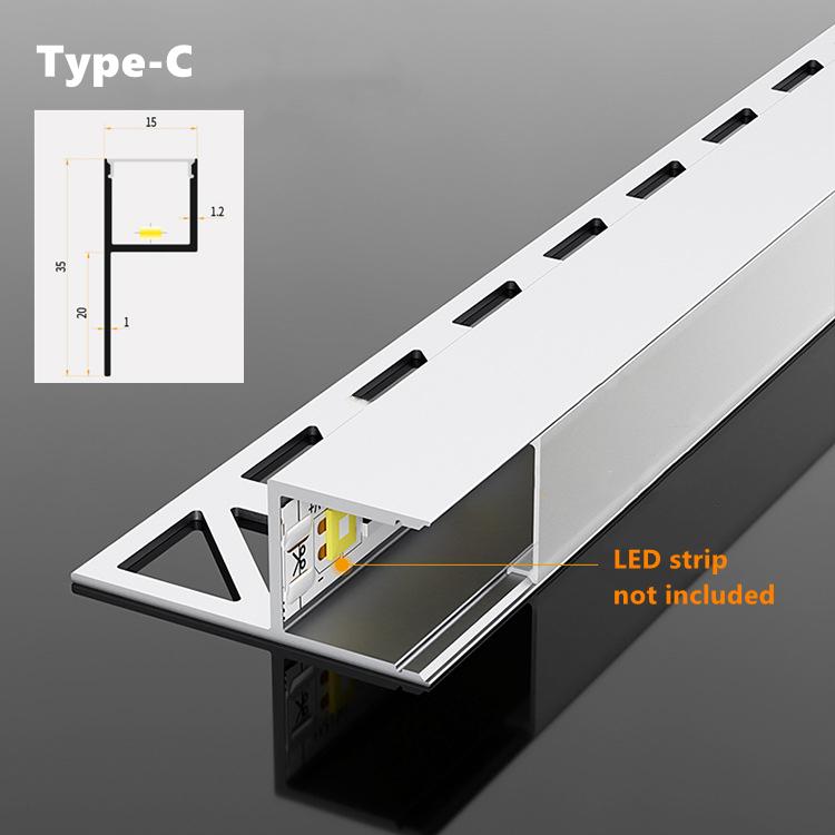 0.5m/1m Wall Corner Edge Closing Lines Decorative Lighting Embedded LED Aluminum Profile For Tiles Wall Panel Hard Bar Lamp