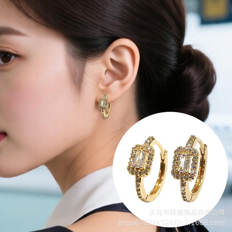 Gold-Plated Zircon Geometric Square Earrings - Stylish and Versatile Jewelry Accessory