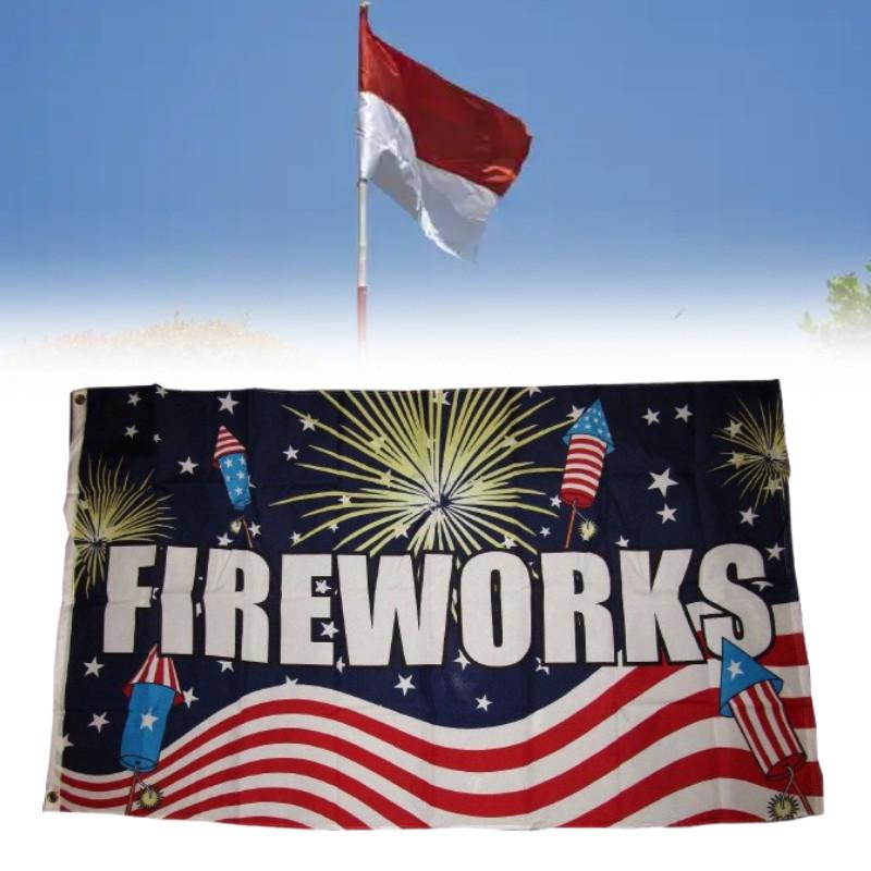 Letter Fireworks Pattern Flag Banner Fade Resistant Outdoor Decoration Gift