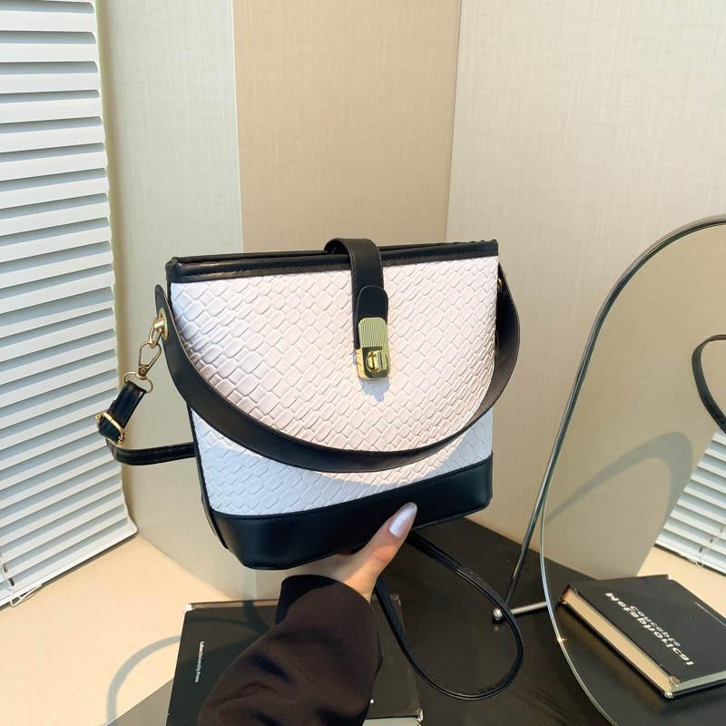 Stylish Minimalist Woven Pattern Bucket Bag For Women In Chic Black Green Brown And Khaki Colors