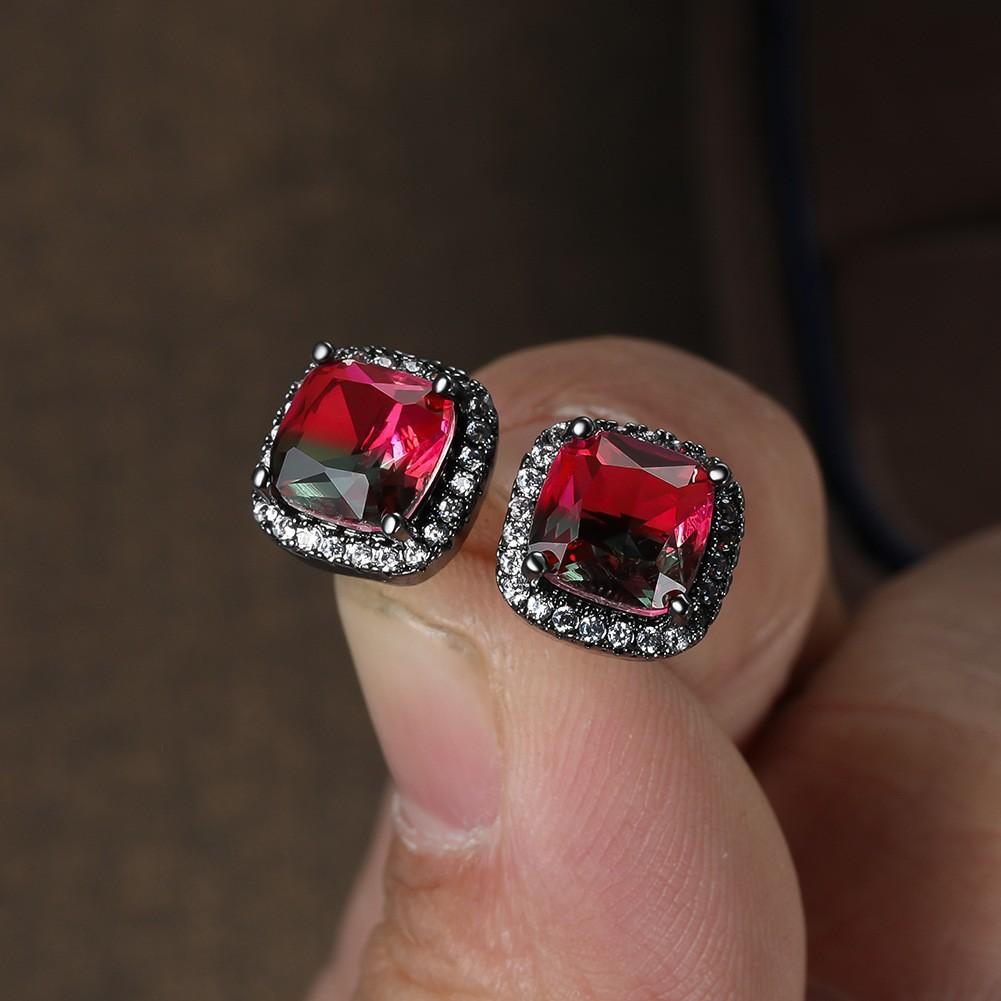 Popular Mini Square Group Set with Diamond Gradient Tourmaline Earrings and Ear Buckles