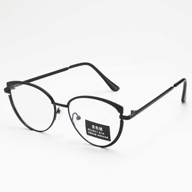 European and American glasses metal cat eyes color changing anti blue light fashionable and versatile trendy glasses