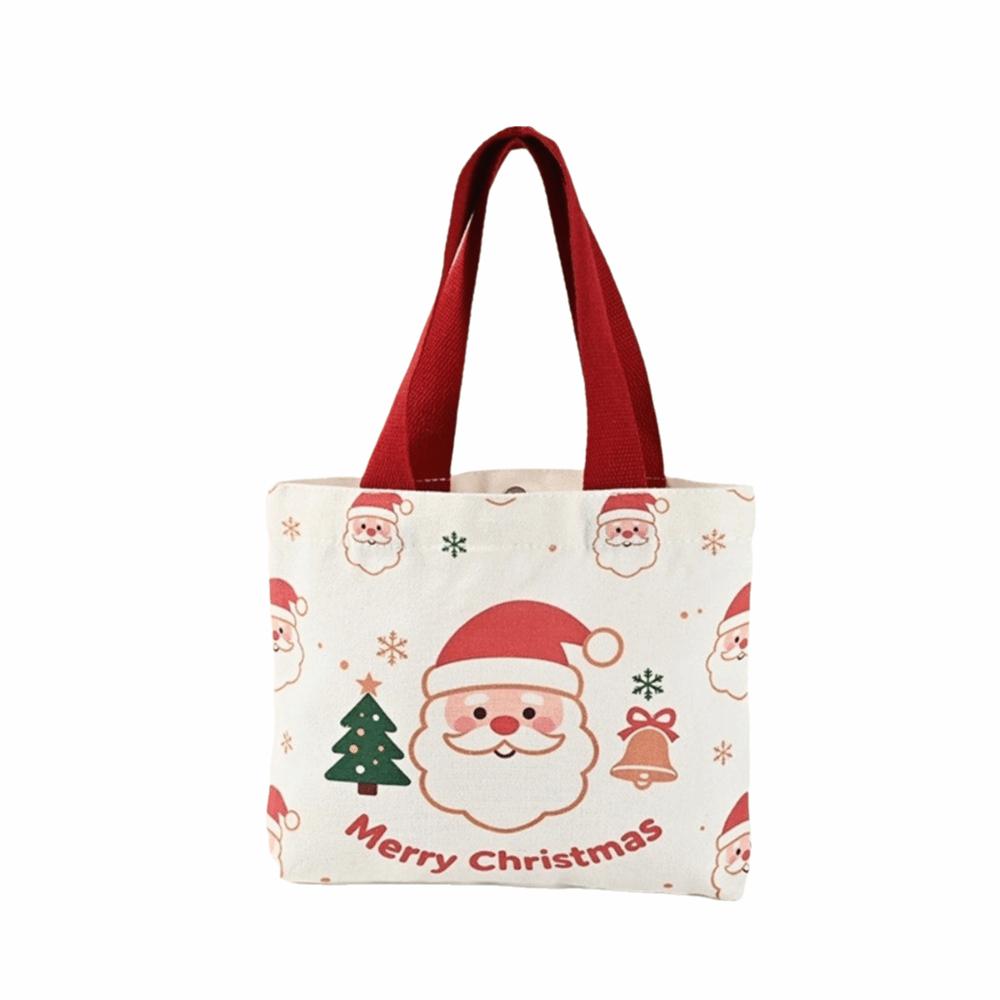 New Canvas Christmas Handbag Santa Snowman Reindeer Printed Reusable Shopping Bags Foldable Shoulder Bag Christmas Shopping