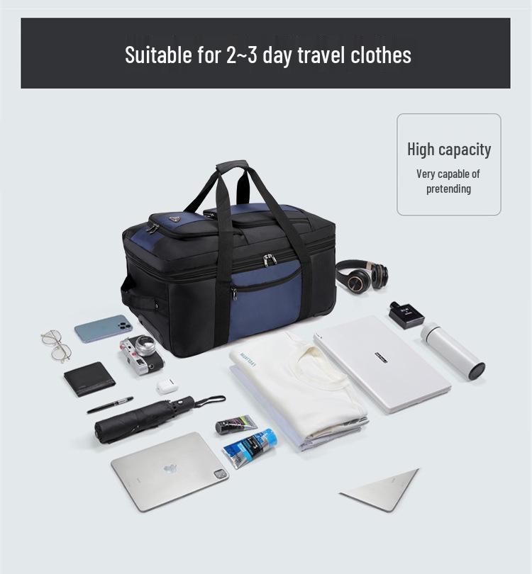 Expandable Water-Repellent Luggage Trolley Bag with Wheels - Large Capacity