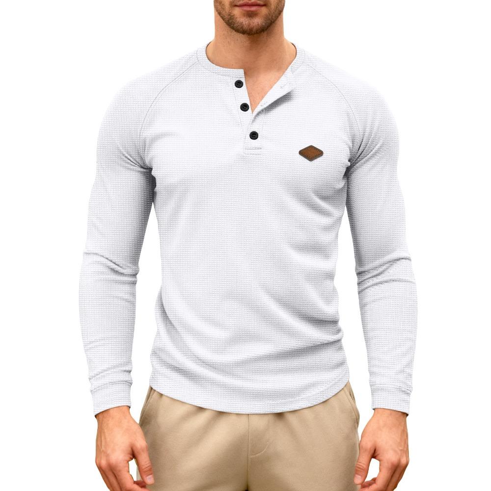 Men s Casual Spring/Autumn Waffle-Weave Button-Front Quick-Dry Raglan Henley T-Shirt, Long Sleeve S