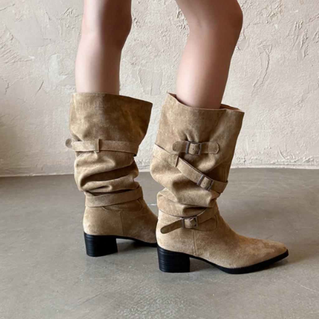 Big Tube Around the Boots of Women In the Autumn and Winter of 2025 Large Size Hot Girl But Knee Boots Pointed Thick Heel Thin Pile Boots Women