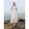Sancai 2025 Summer French Embroidered Ruffle A-Line White Maxi Dress
