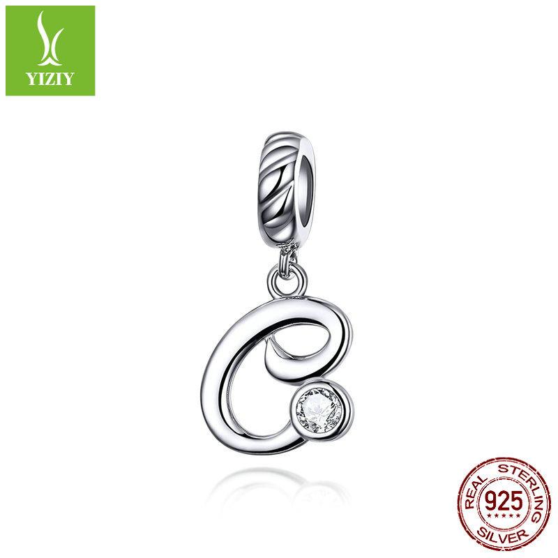 26 Letter Charm 925 Sterling Silver Pendant Korean Fashion Beaded Bracelet Silver Jewelry Accessories