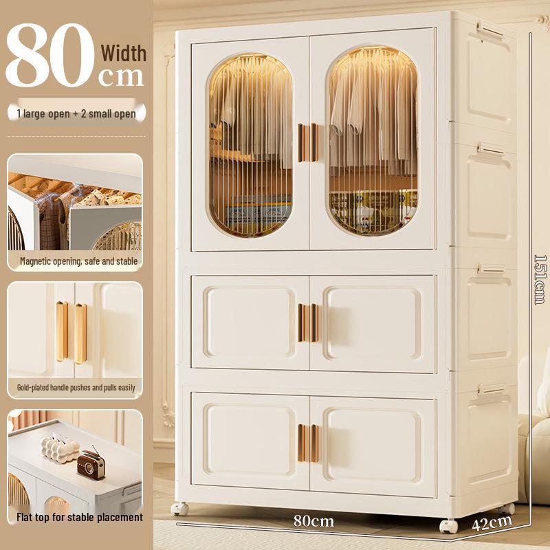 Children's Toy Storage Cabinet: Movable Multi-layer Thickened Wardrobe with Folding Shelves for Home and Bedroom