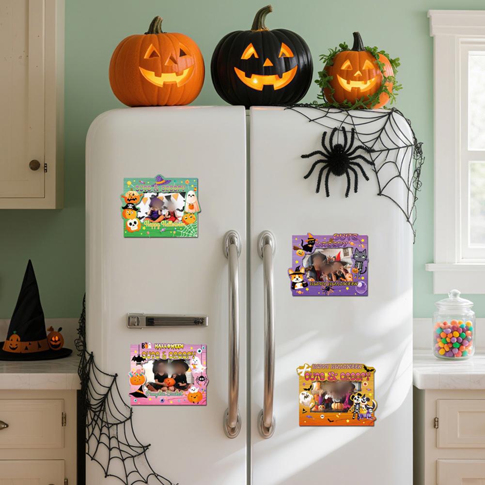 4pcs Halloween Magnetic Picture Frame Stickers 15x20cm Decorative Photo Holders For Fridge Or Metal-Surface Display Home Decor