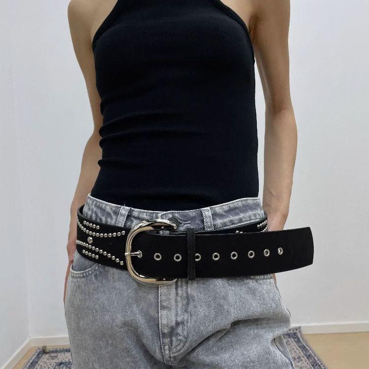 Punk Rock Wide Belt With Rivets For Women Fashion Accessory