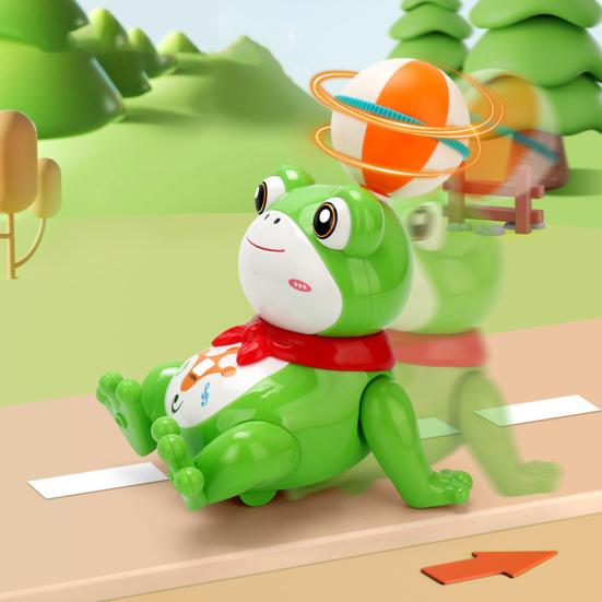 Electric Walking Frog Toy with Music Light Rotatable Heading Ball Stunt Frog Toy Toddlers Boys Girls Tummy Time Interactive Crawling Animal Toy