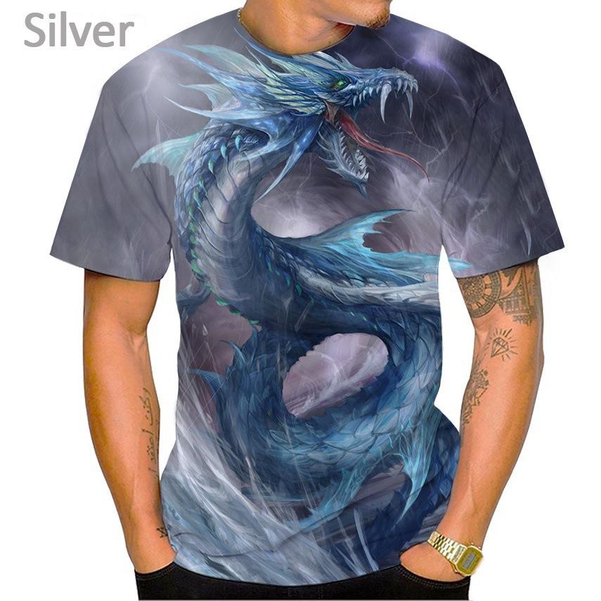 Summer Round Neck Dragon Series 3D Print Top Fashionable Casual Short Sleeved Men's T-shirts