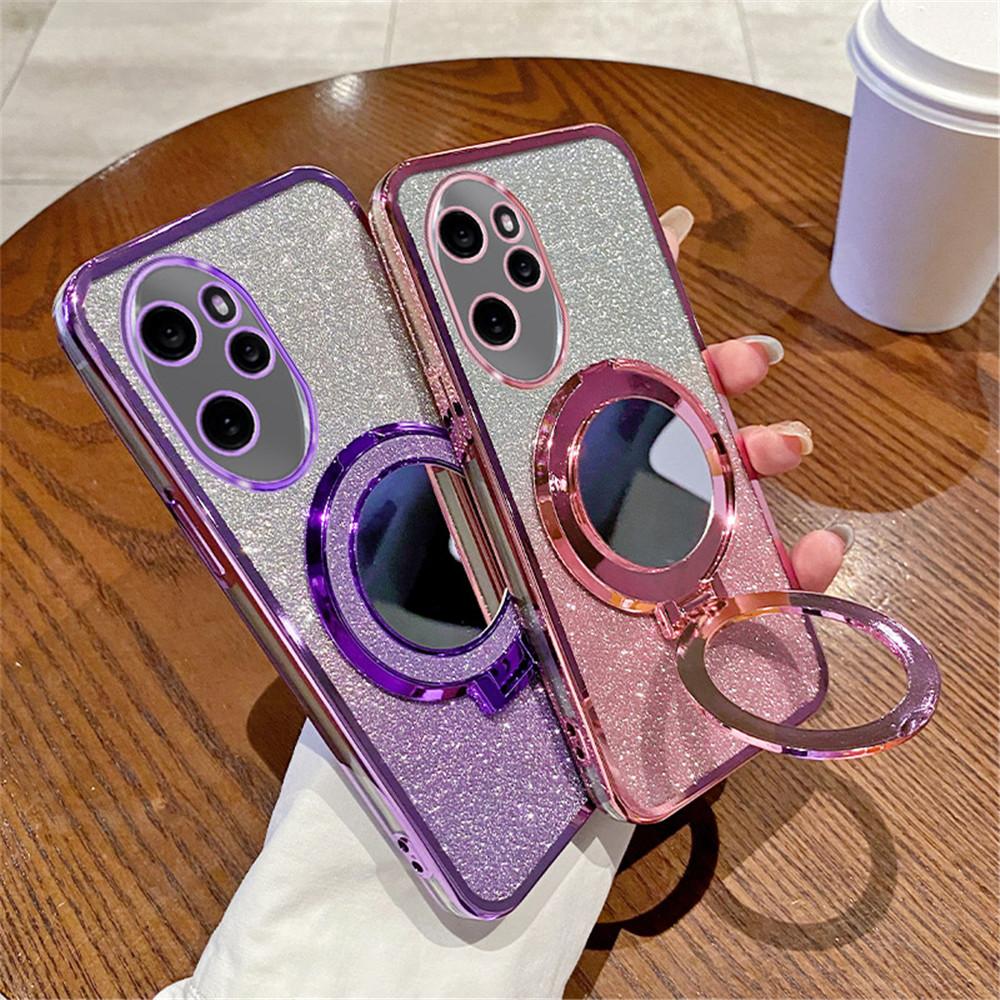 Luxury Mirror Accessory Glitter Case For Huawei Honor 100 90 80 70 Pro 50 60 SE 20 30 Pro Soft Stand Holder Bracket Bling Cover
