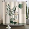 Mid Century Abstract Boho Shower Curtain Green Leaf Plant Modern Arch Sun Minimalist Nordic Waterproof Bathroom Bath Curtain