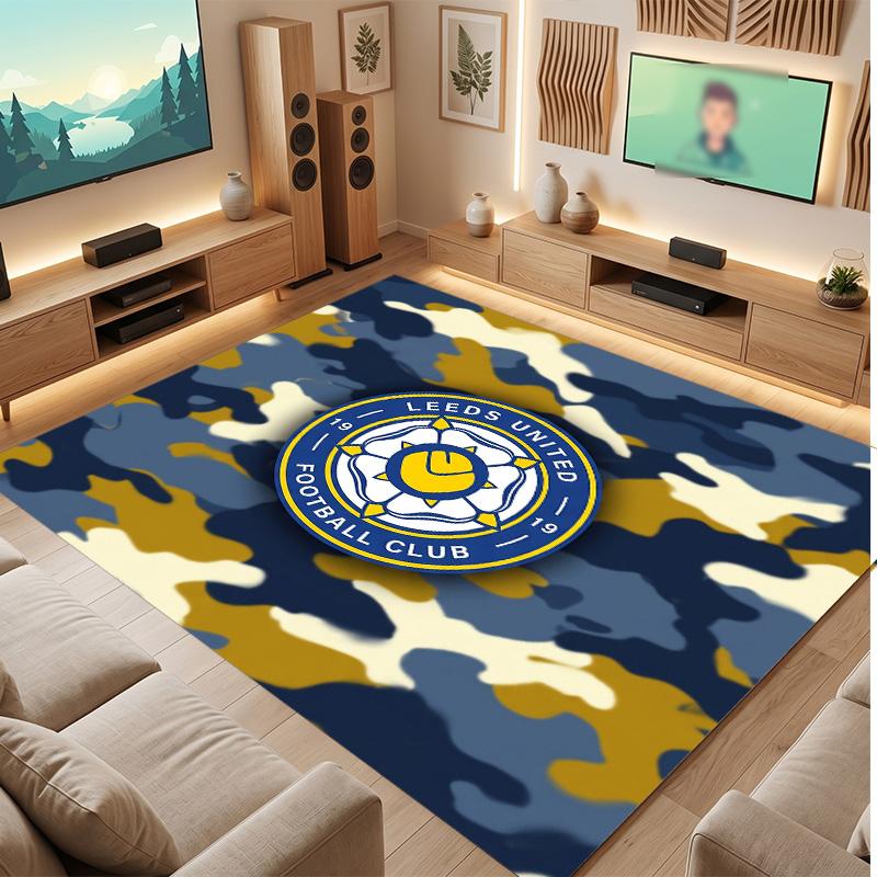 Tappeto in Velluto di Cristallo con Stampa del Leeds United Football, Comodo Assorbente d'Acqua Antiscivolo Tappeto per Pavimenti Interni