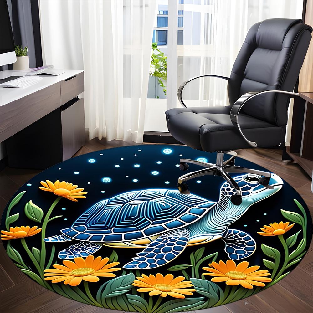 1pc Sea Turtle Print Chair Carpet for Office, Round Non-Slip Durable Large Size Office Carpet, Suitable for Office, Beautiful Decoration