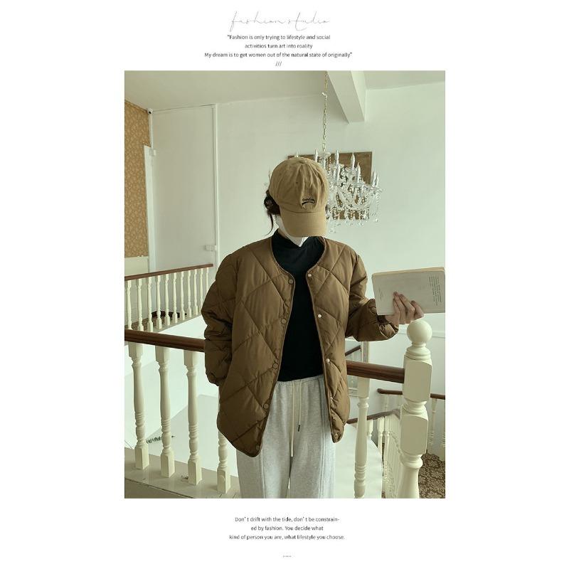 

Весенне-осенняя новая пуховая хлопковая одежда женская короткая тонкая хлопковая куртка повседневная куртка S коричневый