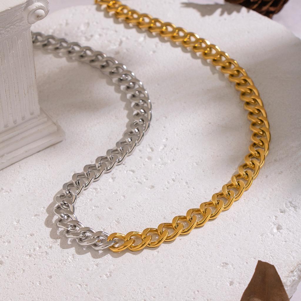  Minimalist 18K Gold Plated Stainless Steel Color Blocked Necklace for Women Chain Fashion Exquisite Jewelry Gift