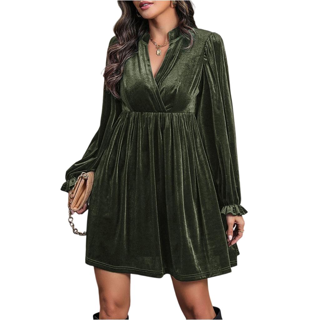 Women's Casual And Fashionable Long Sleeved V-neck Snowflake Print Dress